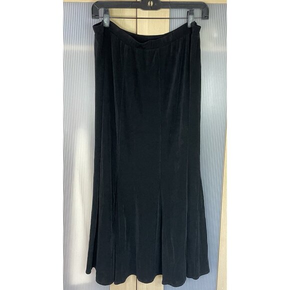 Chicos Travelers Midi Skirt Elastic Waist Flared Slinky Black Jersey Knit 2 12 L - Picture 3 of 3